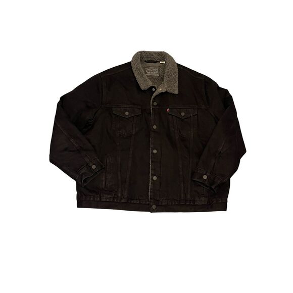 🔥 LEVI’S Black Sherpa Denim Trucker Jacket Duvall Chore 16365-0054 Sz XXL 🔥 - Picture 1 of 12